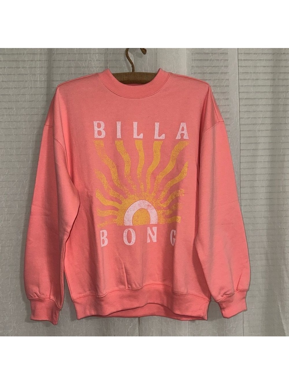 BILLABONG XS-S Pink Gold Boyfriends Back Crew Cotton Fleece Interior Sweatshirt